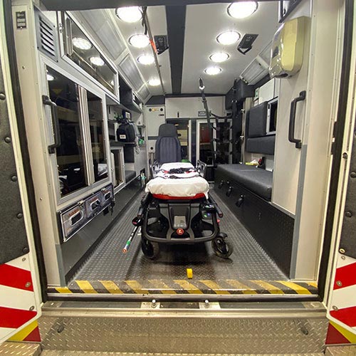 Photo of rear Interior view of ambulance
